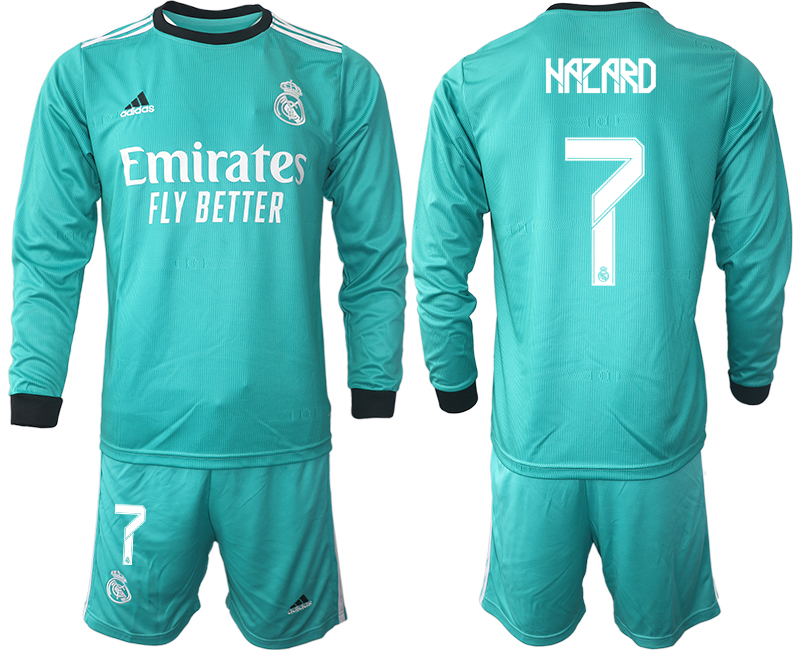 Men 2021-2022 Club Atletico Madrid second away blue Long Sleeve #7 Soccer Jersey1